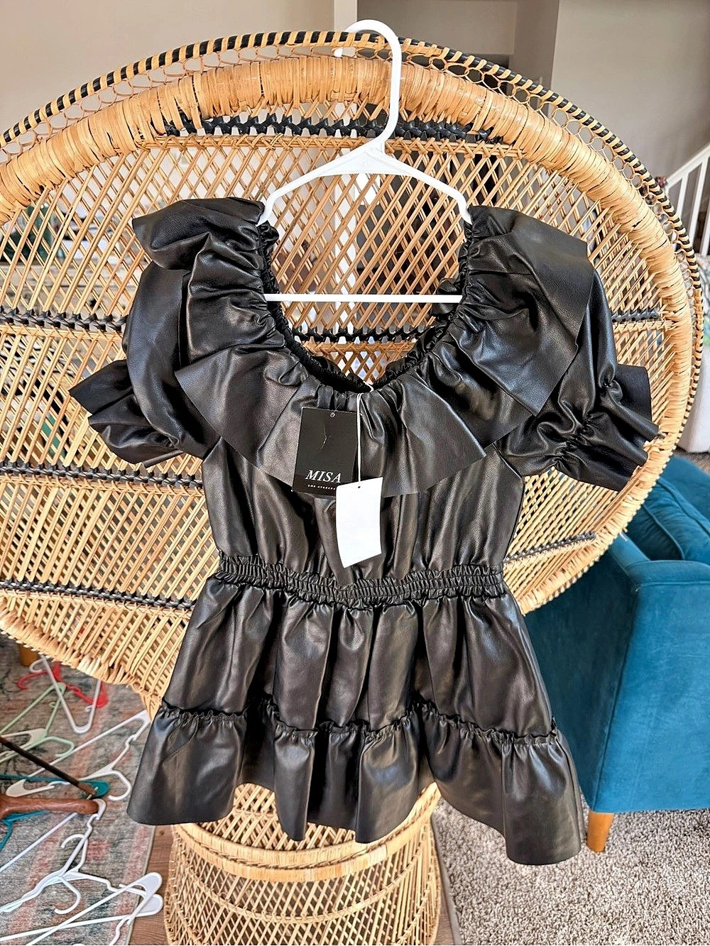 MISA Ruffle Mini Dress in Black Size Small NWT